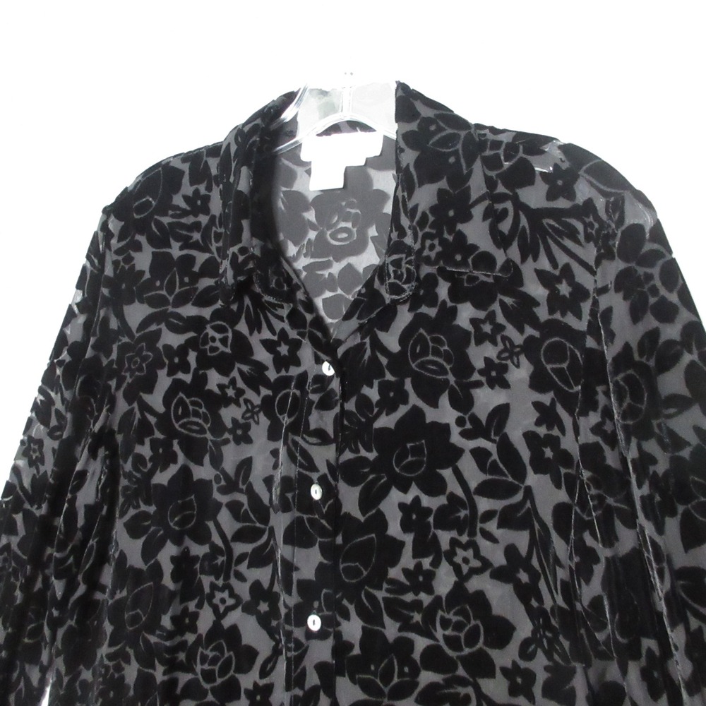 Vintage Y2K 90s Velvet Burnout Top Floral Sheer Silk Blend Whimsigoth Romantic